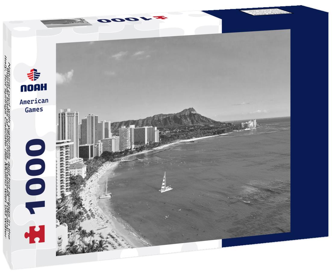 Noah Jigsaw Puzzle Natural pool with waterfalls and hot springs in the thermal baths of Saturnia, Grosseto, Tuscany, Italy, hot springs Cascate del Mulino with old water mill, Saturnia, Grosseto, Tuscany, Italy in black white 1000 pieces