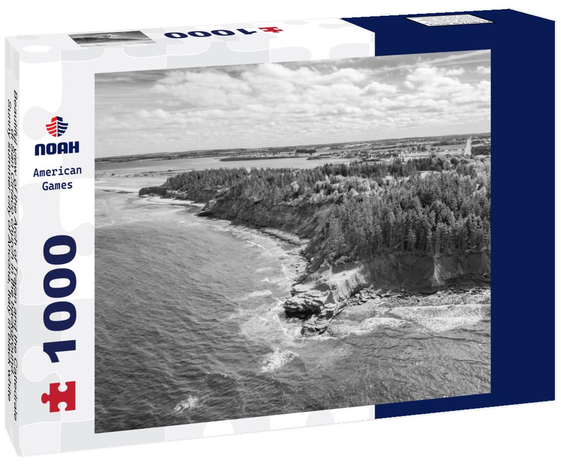 Noah Jigsaw Puzzle Beautiful view of the Arch of Trajan and the Cattedrale di San Ciriaco church in the background. Sunny summer city of Ancona, Italy in black white 1000 pieces