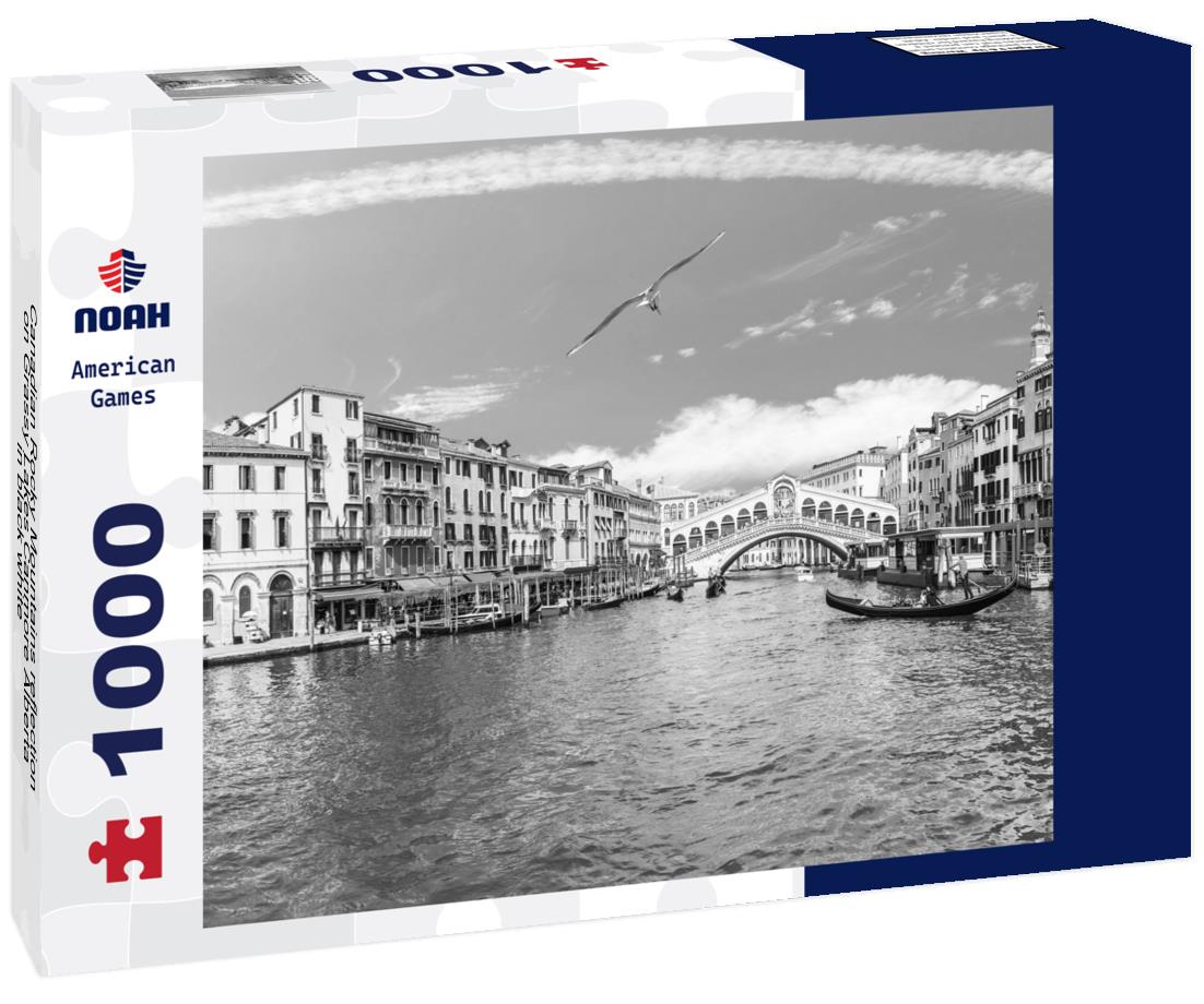 Noah Jigsaw Puzzle Canadian Rocky Mountains reflection on Grassy Lakes Canmore Alberta in black white 1000 pieces