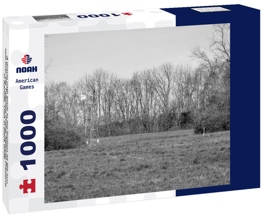 Noah Jigsaw Puzzle A gravel path leads to the horizon as the sun sets over the Tallgrass Prairie National Preserve in Kansas, USA in black white 1000 pieces