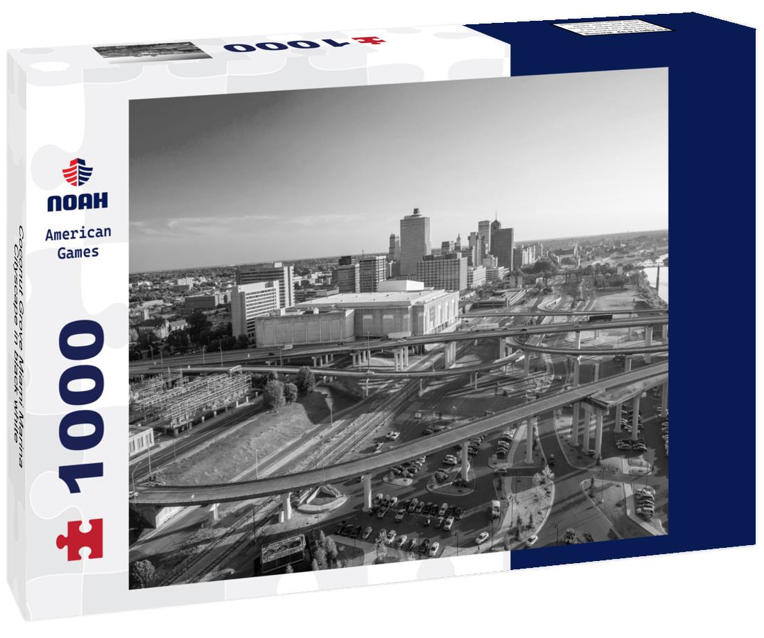 Noah Jigsaw Puzzle Coconut Grove Miami Marina Cityscape in black white 1000 pieces