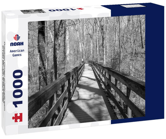 Noah Jigsaw Puzzle Downtown Chicago at night with warm-colored sky. City lights reflected in Lake Michigan in black white 1000 pieces