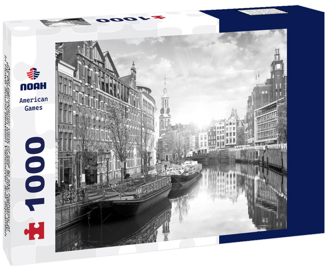 Noah Jigsaw Puzzle Aerial panoramic view of sea to sky highway at the Pacific Ocean west coast. Sunny winter day. In Howe Sound between Vancouver and Squamish, British Columbia, Canada in black white 1000 pieces