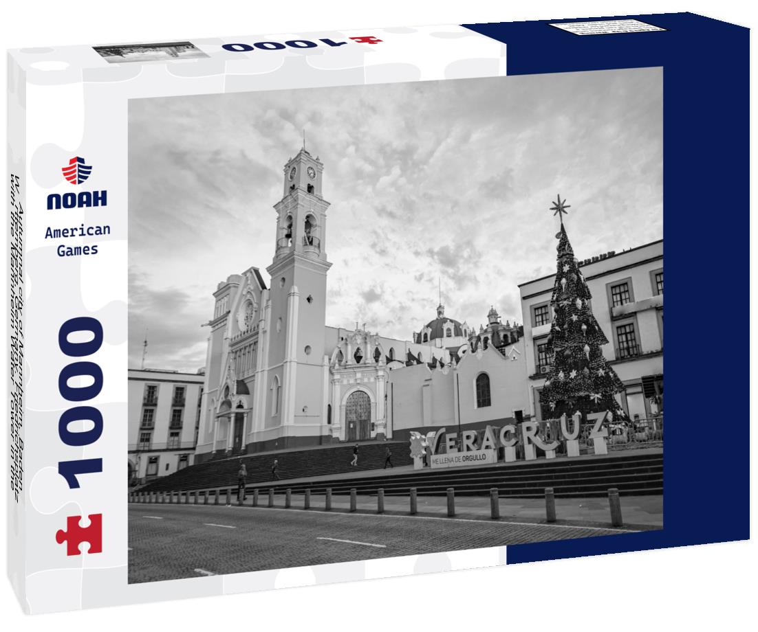 Noah Jigsaw Puzzle Autumnal city of Mannheim, Baden-Württemberg, Germany. Friedrichsplatz with the Mannheim Water Tower in the foreground in black white 1000 pieces