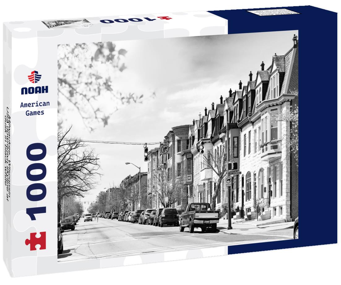 Noah Jigsaw Puzzle Milwaukee, Wisconsin, USA downtown skyline at dusk in black white 1000 pieces