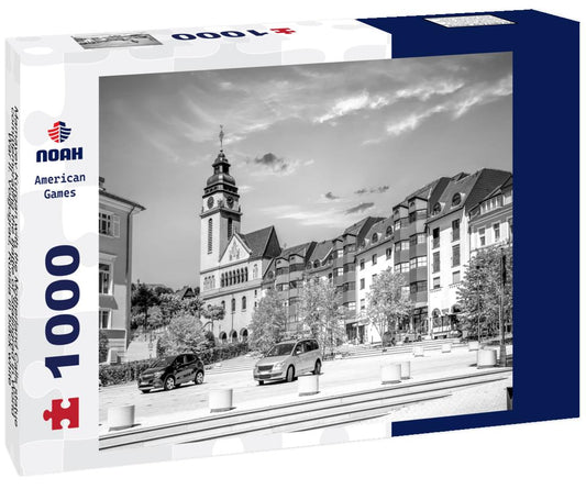 Noah Jigsaw Puzzle Mamayev Kurgan with the Motherland Calls statue commemorating the Battle of Stalingrad in World War II. Volgograd, Russia in black white 1000 pieces