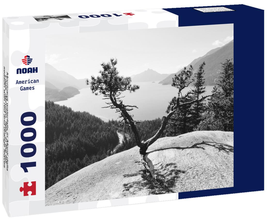 Noah Jigsaw Puzzle Morricana waterfalls in Monti della Laga, Abruzzo, Italy, in the fall season with red and orange leaves in black white 1000 pieces