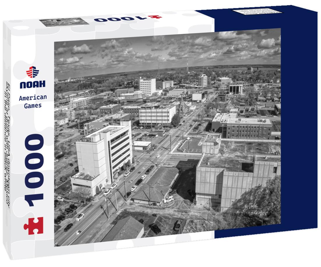 Noah Jigsaw Puzzle El Paso, Texas, USA downtown city skyline at dusk with Juarez, Mexico in the distance in black white 1000 pieces