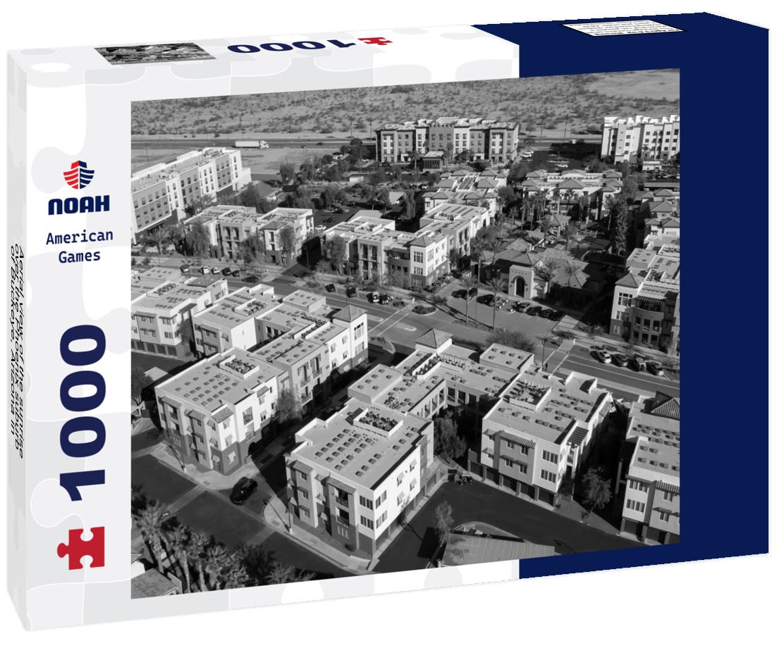 Noah Jigsaw Puzzle Aerial view of the sunrise over the Phoenix suburb of Buckeye, Arizona in black white 1000 pieces