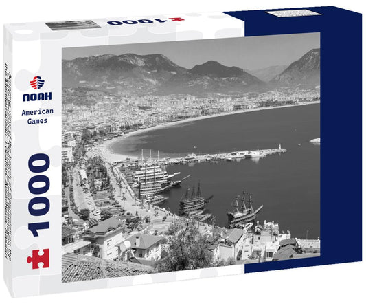 Noah Jigsaw Puzzle Amazing view of the beach of Capriccioli on the Costa Smeralda. Popular tourist destination of the Mediterranean. Location: Arzachena, Sassari province, Sardinia, Italy in black white 1000 pieces