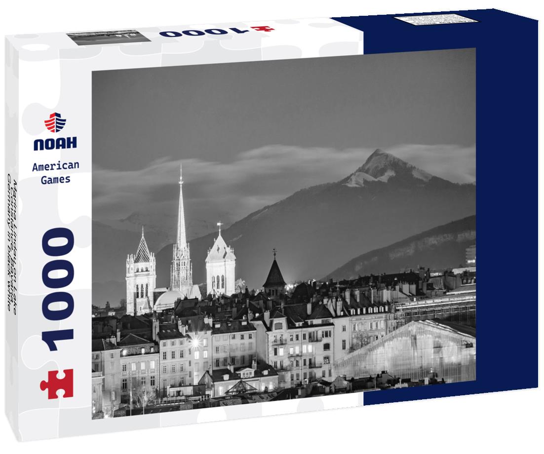 Noah Jigsaw Puzzle Marina Lindau on Lake Constance, Bavaria, Germany in black white 1000 pieces