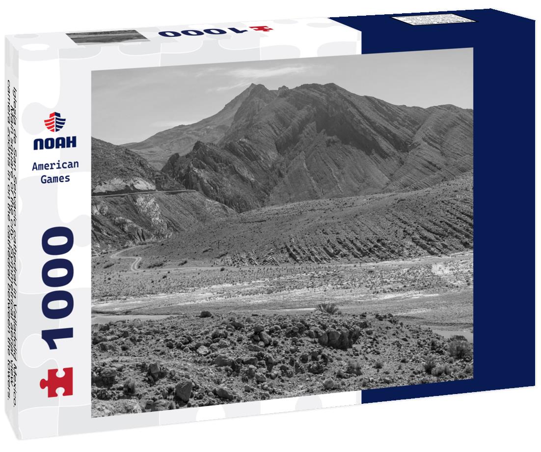 Noah Jigsaw Puzzle Iglesia de San Servacio cathedral in Valladolid Mexico. Main square of the city. Symmetrical aerial view, camera zooms in on the cathedral between the towers. Valladolid Mexico in black white 1000 pieces