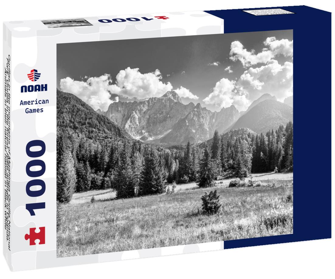 Noah Jigsaw Puzzle Gorillas in the mountains of Mgahinga Gorilla National Park. Gorilla in the forest. Rare animals in Uganda. Animals in their natural habitat in black white 1000 pieces