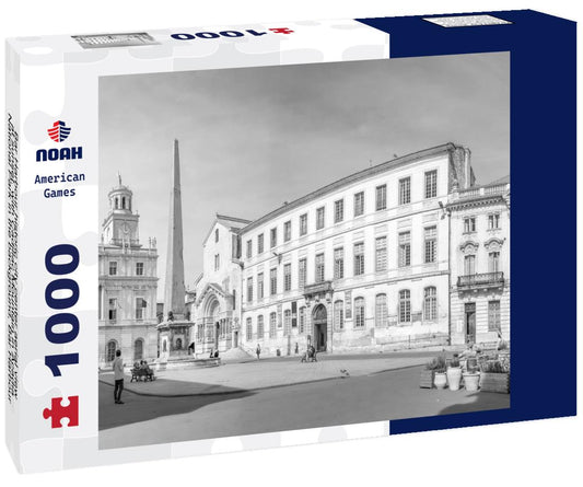 Noah Jigsaw Puzzle Bar Harbour historic city center aerial view at sunset, with Cadillac Mountain in Acadia National Park in the background, Bar Harbour, Maine ME, USA in black white 1000 pieces