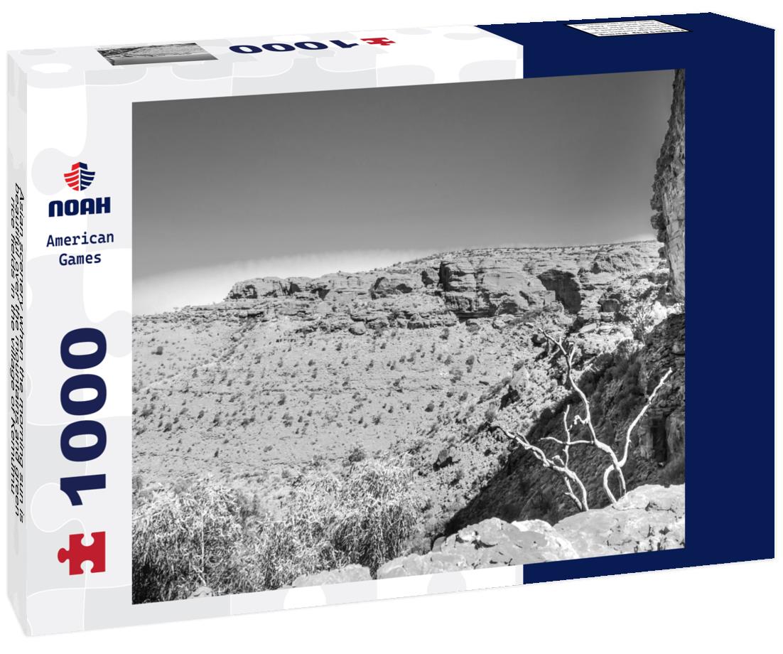 Noah Jigsaw Puzzle Asian scenery when the morning sun is beautiful over the mountains and green rice fields in the village of Kemumu, Bengkulu, Indonesia in black white 1000 pieces