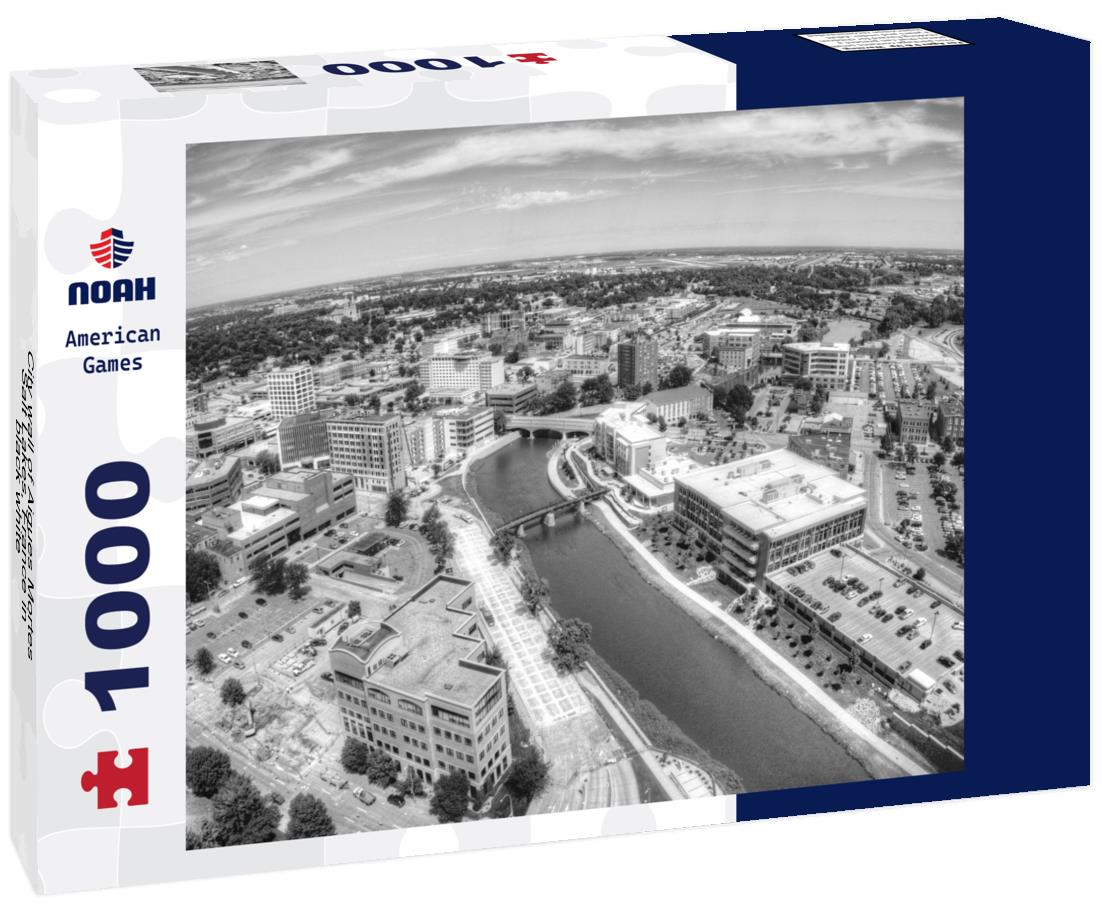 Noah Jigsaw Puzzle City wall of Aigues Mortes, Salt Lakes, France in black white 1000 pieces