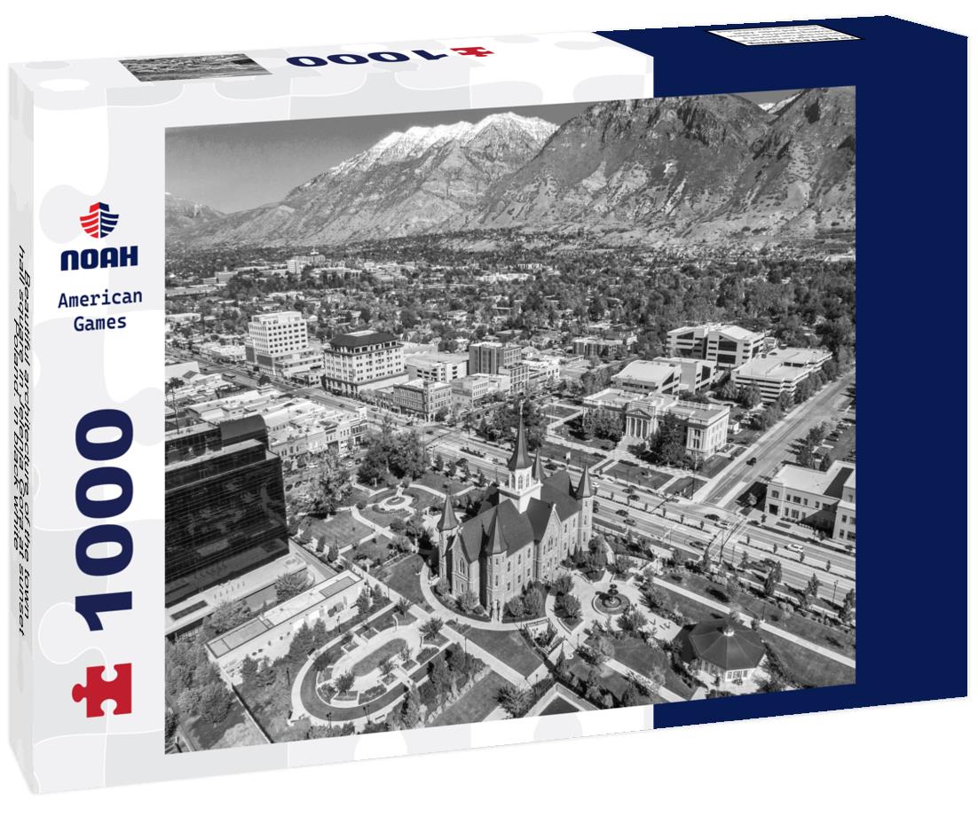 Noah Jigsaw Puzzle Beautiful architecture of the town hall square in Jelenia Gora at sunset, Poland. in black white 1000 pieces