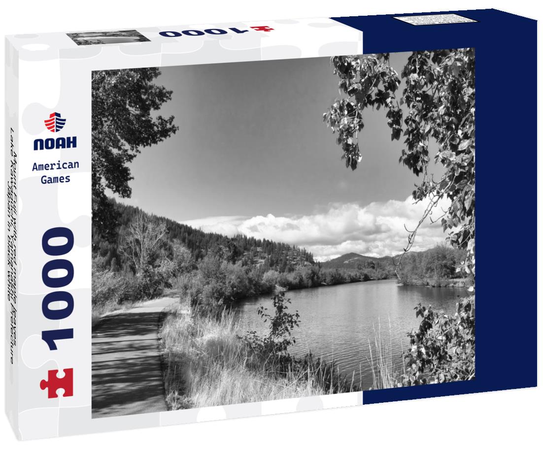 Noah Jigsaw Puzzle Mount Fuji with red maple leaves, Lake Kawaguchi, Yamanashi Prefecture, Japan in black white 1000 pieces