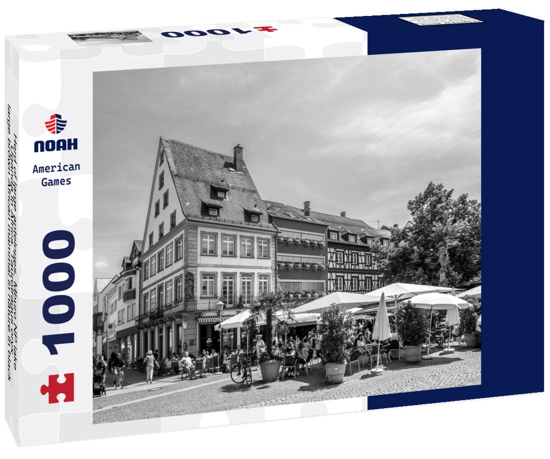 Noah Jigsaw Puzzle Herd of large antelopes, Mburo NP lake, Uganda in Africa. Taurotragus oryx, large brown African mammal in nature in black white 1000 pieces