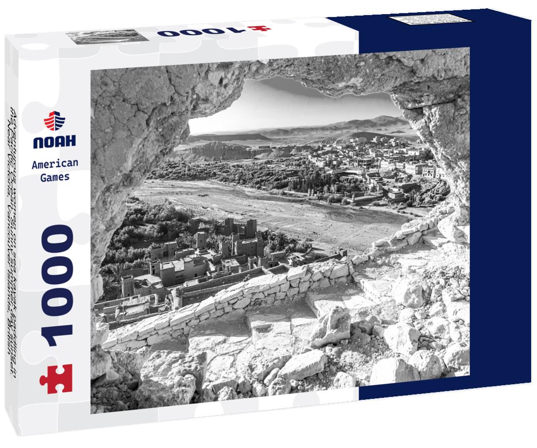 Noah Jigsaw Puzzle Adventurous women on sea kayak paddling in the Pacific Ocean. Sunny summer day sunset. Near Victoria, Vancouver Islands, British Columbia, Canada in black white 1000 pieces