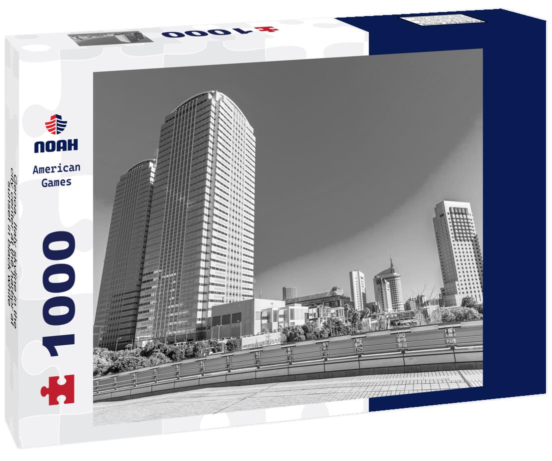 Noah Jigsaw Puzzle Genoa, Italy skyline in the city center at the harbor at sunset in black white 1000 pieces