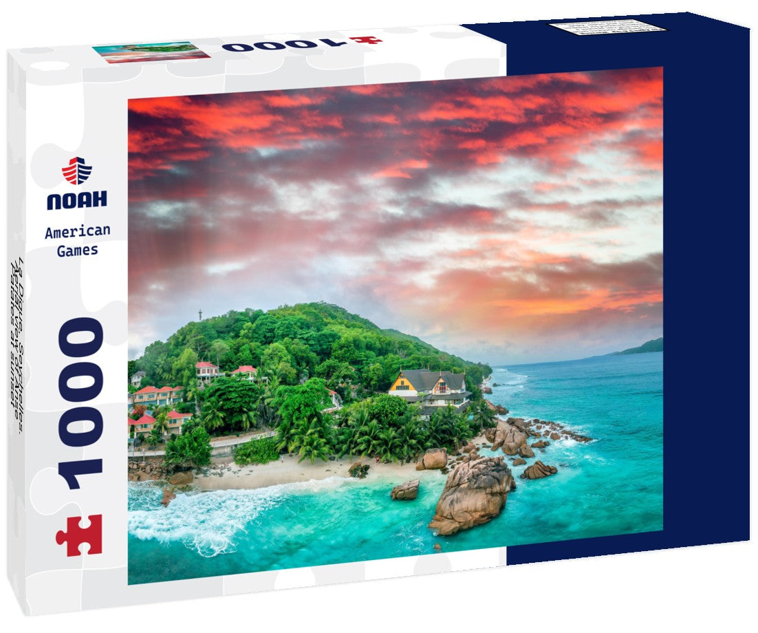 Noah Jigsaw Puzzle La Digue, Seychelles. Aerial view of Anse Patates at sunset 1000 pieces