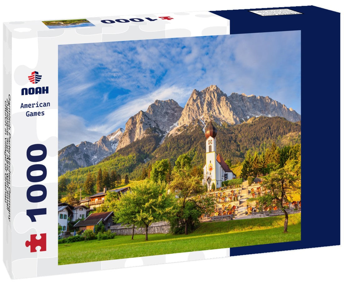 Noah Jigsaw Puzzle Garmisch Partenkirchen Germany, Zugspitze and Alps with small church in village of Grainau 1000 pieces