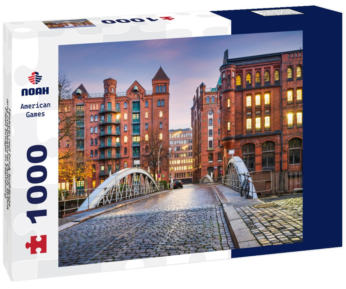 Noah Jigsaw Puzzle Historic red brick buildings and cobblestone Dutch Brook Fleet bridge in Hamburg, Germany 1000 pieces