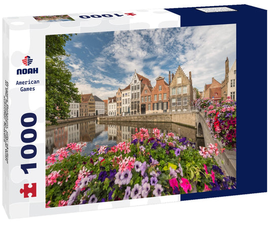 Noah Jigsaw Puzzle Bruges Belgium, city skyline at the Spiegelrei Canal with summer flowers 1000 pieces