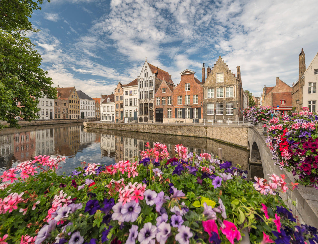 Noah Jigsaw Puzzle Bruges Belgium, city skyline at the Spiegelrei Canal with summer flowers 1000 pieces