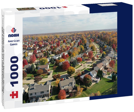 Noah Jigsaw Puzzle Fall foliage at its finest in Macomb, Michigan - a mesmerizing aerial view of a vibrant suburban neighborhood with colorful trees and small backyard ponds 1000 pieces