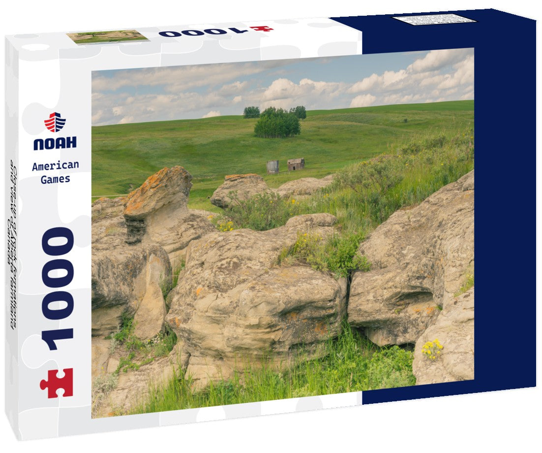 Noah Jigsaw Puzzle Close-up of rock formations and view of Alberta farmland, Canada 1000 pieces