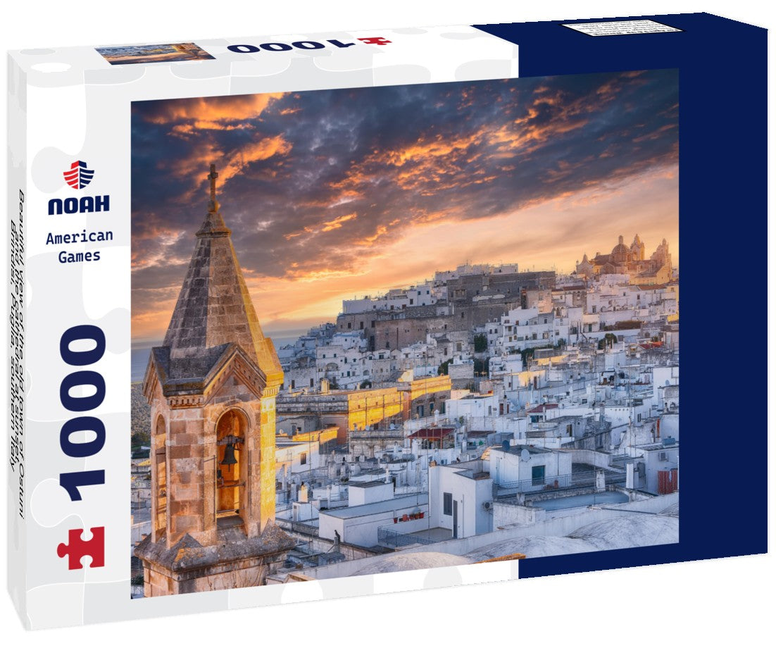 Noah Jigsaw Puzzle Beautiful view of the old town of Ostuni and the cathedral at sunset. Brindisi, Puglia, southern Italy 1000 pieces