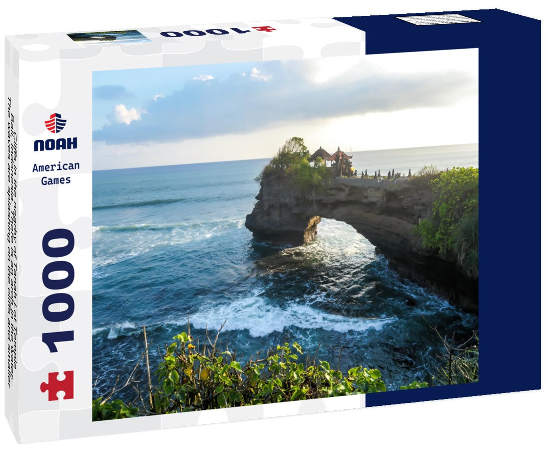 Noah Jigsaw Puzzle Cliffs in the nearby of Tanah Lot Temple, Bali, Indonesia. There is an arch in the water. The waves are splashing on the cliffs and smaller rocks. Water stays on the flat surfaces. Power of the nature 1000 pieces