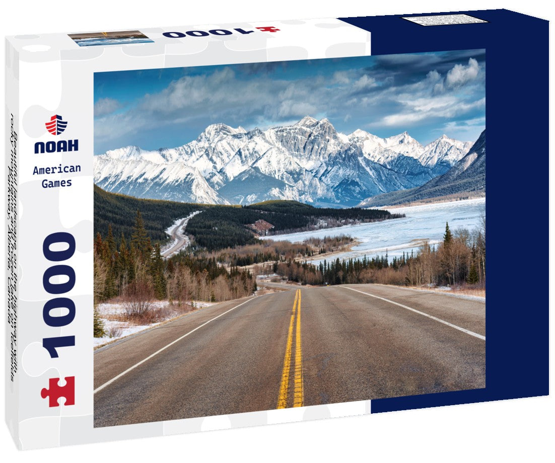 Noah Jigsaw Puzzle Beautiful landscape on the highway with rocky mountains and frozen lake on Icefields Parkway, Alberta, Canada 1000 pieces