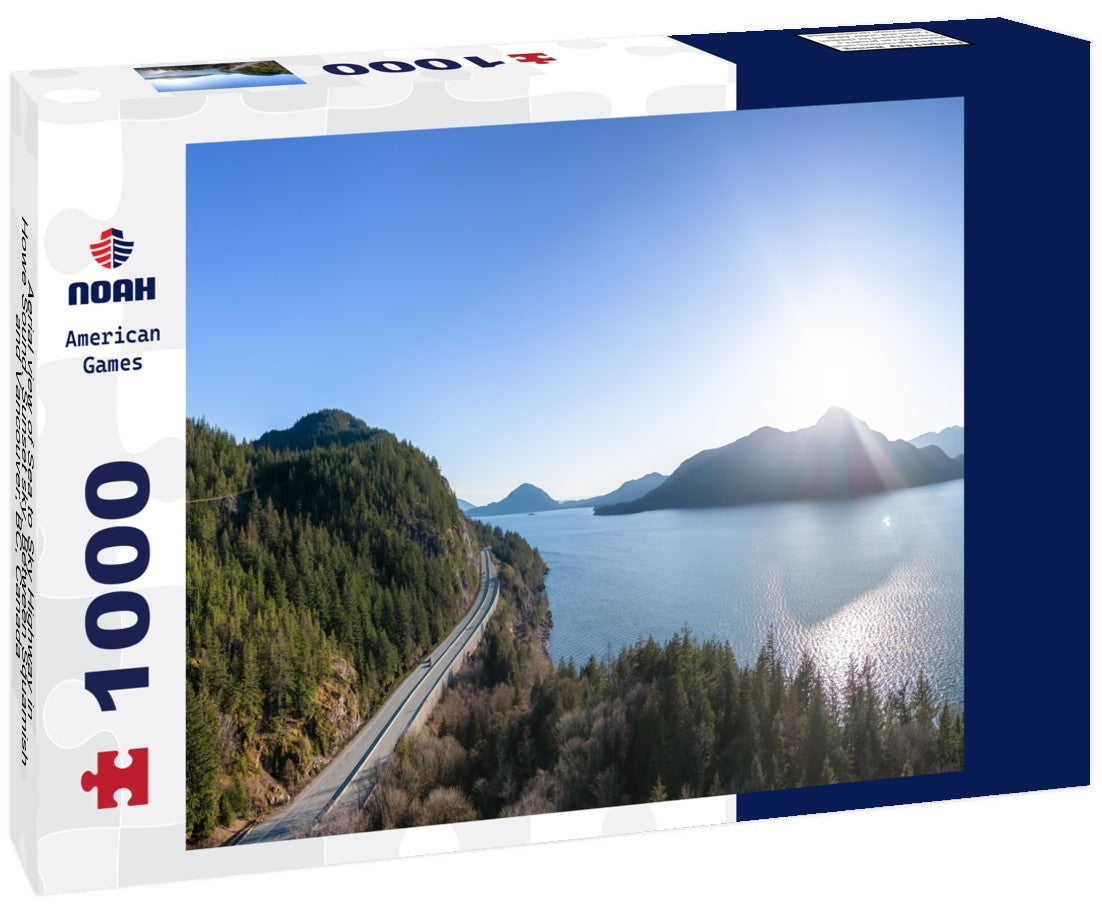 Noah Jigsaw Puzzle Aerial view of Sea to Sky Highway in Howe Sound. Sunset sky. Between Squamish and Vancouver, BC, Canada 1000 pieces