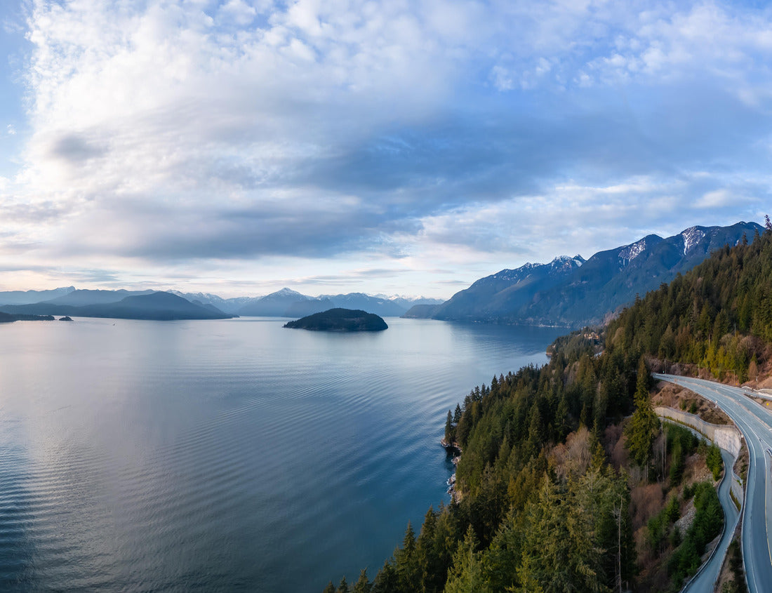 Noah Jigsaw Puzzle Aerial view of Sea to Sky Highway in Howe Sound. Sunset sky. Between Squamish and Vancouver, BC, Canada 1000 pieces