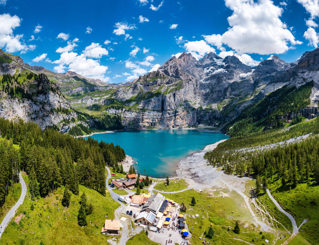 Noah Jigsaw Puzzle Famous Oeschinensee with Bluemlisalp mountain on a sunny summer day. Panorama of the azure lake Oeschinensee. Swiss alps, Kandersteg. Amazing tourquise Oeschinnensee with waterfalls, Switzerland 1000 pieces