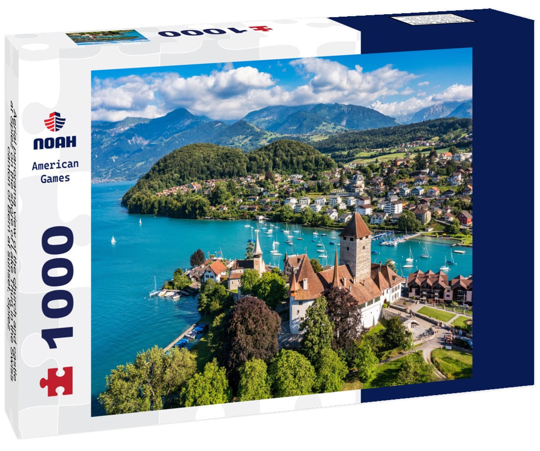 Noah Jigsaw Puzzle Aerial panorama view of the church and castle at Spiez on the shore of Lake Thun in the Swiss canton of Bern at sunset, Spiez 1000 pieces
