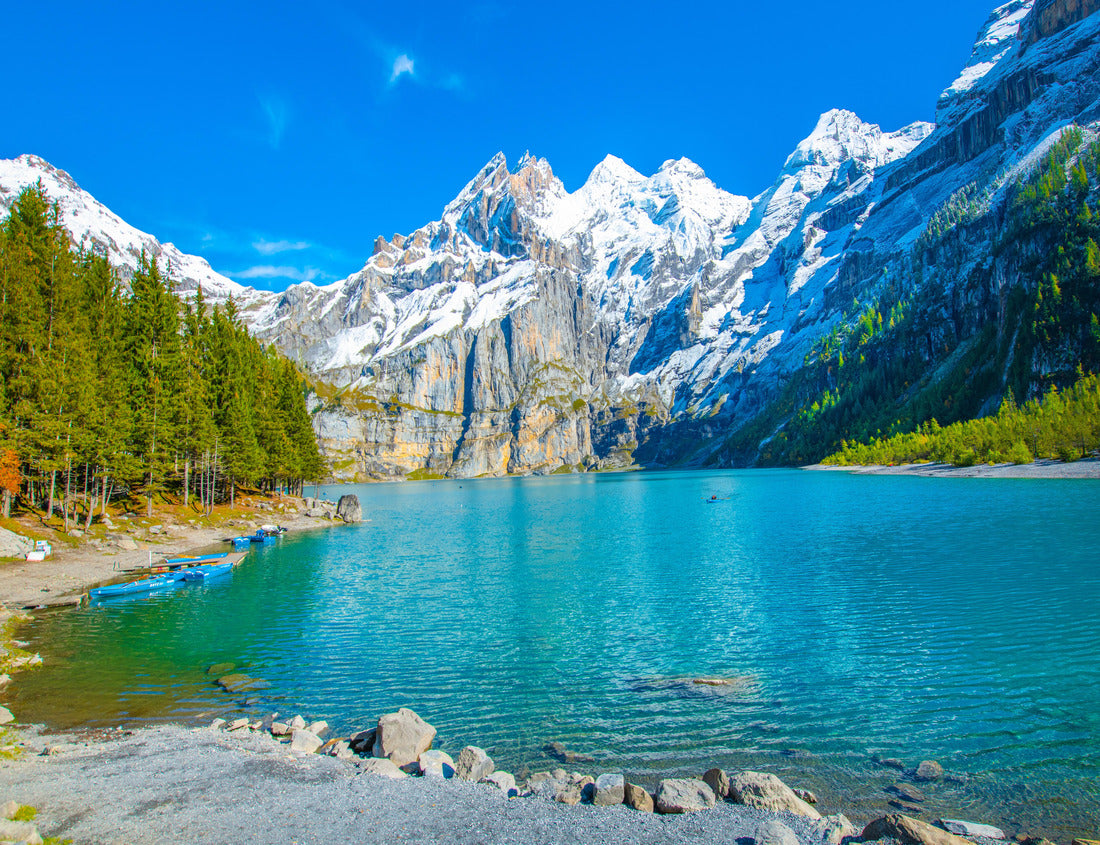 Noah Jigsaw Puzzle Amazing tourquoise Lake Oeschinen with waterfalls and Swiss Alps, Kandersteg, Bernese Oberland, Switzerland 1000 pieces