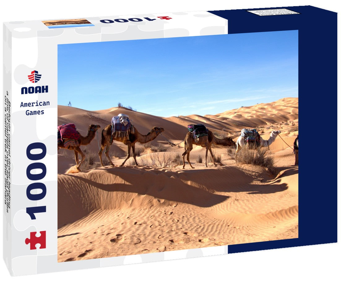 Noah Jigsaw Puzzle Bedouin camel driver leading a line of camels over sand dunes on a camel trek in the Sahara, outside Douz, Tunisia 1000 pieces