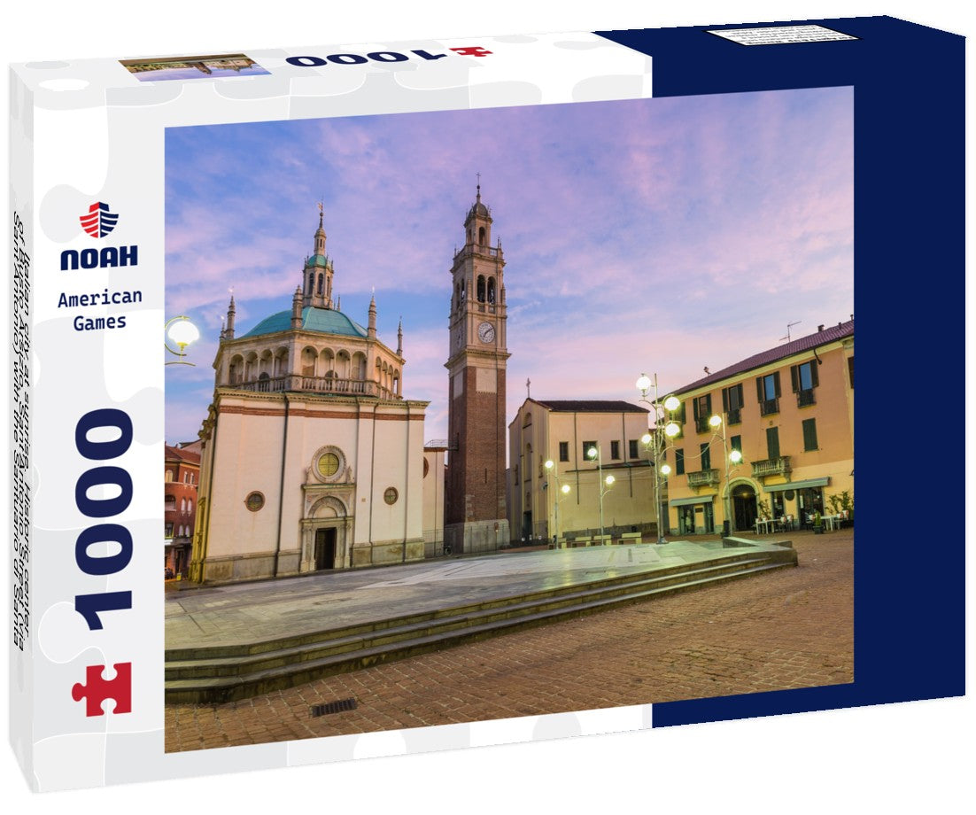 Noah Jigsaw Puzzle Italian city at sunrise. Historic center of Busto Arsizio, Sant'Antonio Street (via Sant'Antonio) with the Santuario di Santa Maria di Piazza - XVI century 1000 pieces