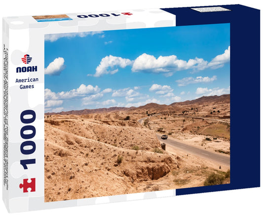Noah Jigsaw Puzzle Landscape photography of the Sahara desert hills with sand dunes and road, vegetation and blue sky. View of the expanse of sandy desert summer sunny day, Sahara, Tozeur, Tunisia 1000 pieces