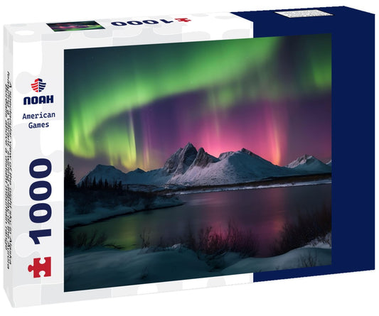 Noah Jigsaw Puzzle A spectacular view of the night sky in Alaska, featuring a vibrant, swirling display of the Aurora Borealis above a distant mountain range 1000 pieces