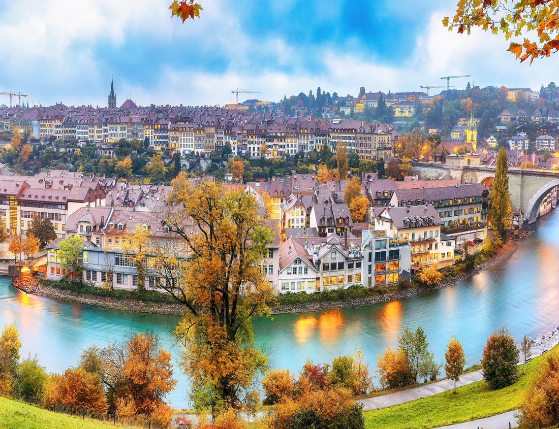 Noah Jigsaw Puzzle Fantastic autumn view of the city of Bern on the Aare in the evening with the Pont de Nydegg bridge, the cathedral of Bern and the Nydeggkirche - Protestant church 1000 pieces