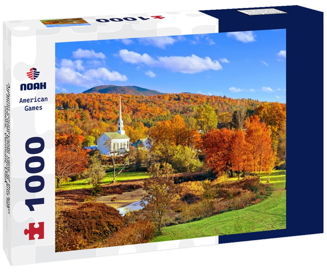 Noah Jigsaw Puzzle Autumn countryside view of the town of Stowe with white church and fall colors, Vermont, USA 1000 pieces