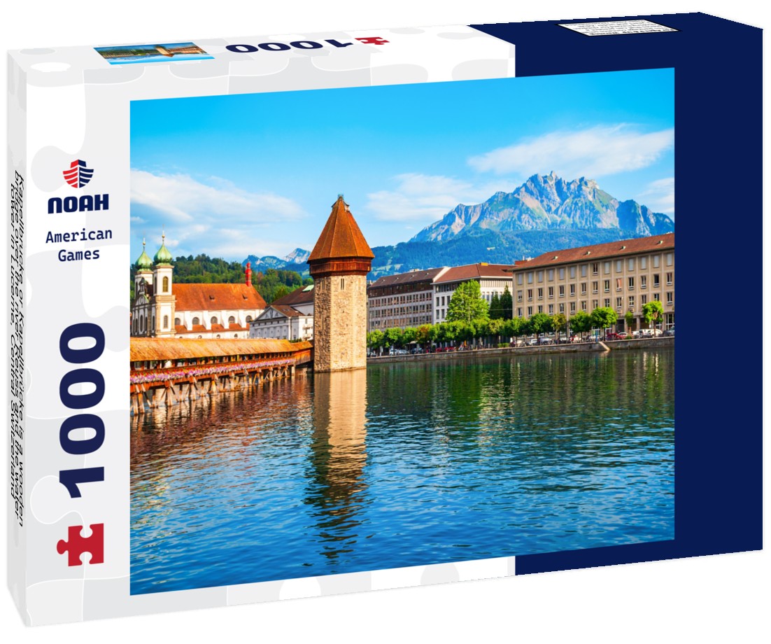 Noah Jigsaw Puzzle Kapellbrucke or Kapellbrücke is a wooden bridge over the river Reuss and the water tower in Lucerne, Central Switzerland 1000 pieces