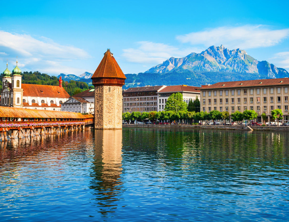 Noah Jigsaw Puzzle Kapellbrucke or Kapellbrücke is a wooden bridge over the river Reuss and the water tower in Lucerne, Central Switzerland 1000 pieces