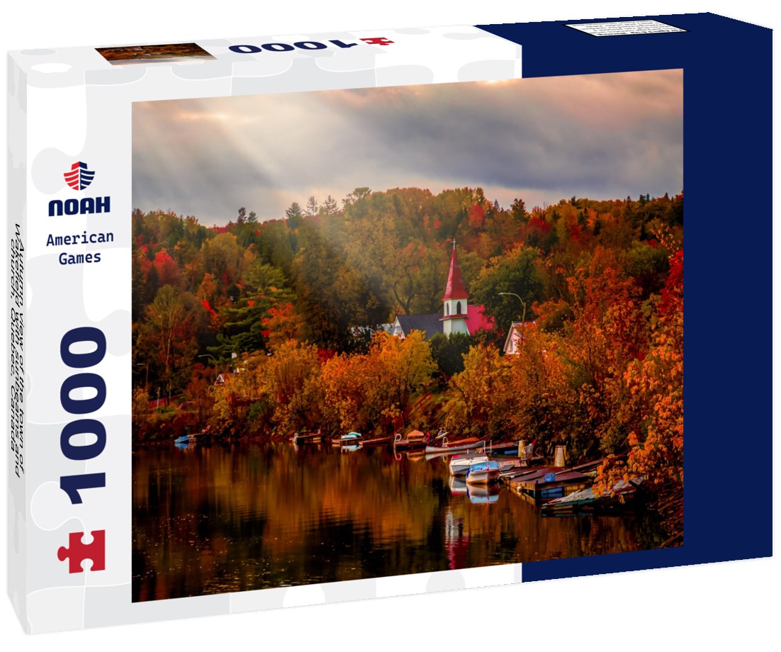 Noah Jigsaw Puzzle Autumn view of the town of Wakefield with sunbeams and church, Quebec, Canada 1000 pieces