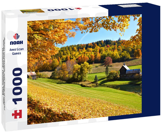 Noah Jigsaw Puzzle Autumn countryside with frame of colorful leaves and rustic wooden barns near Woodstock, Vermont, USA 1000 pieces